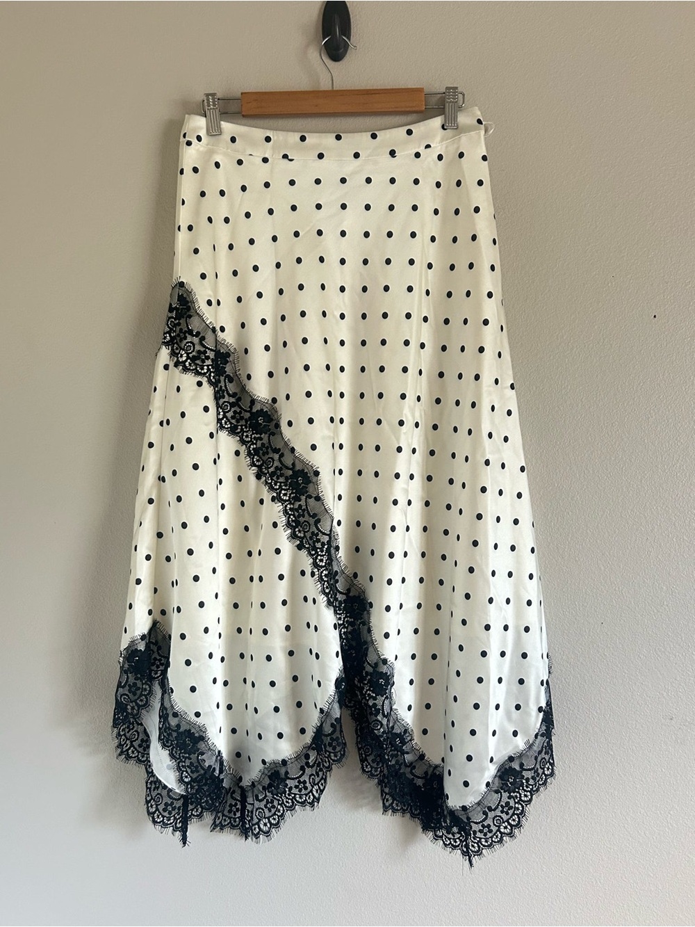 Commense Satin Polka Dot Lace Trim Midi Skirt - Cream and Black Medium NEW - Picture 4 of 8